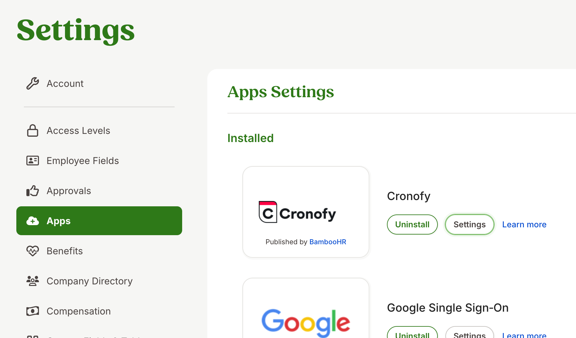 Cronofy setup settings page in application