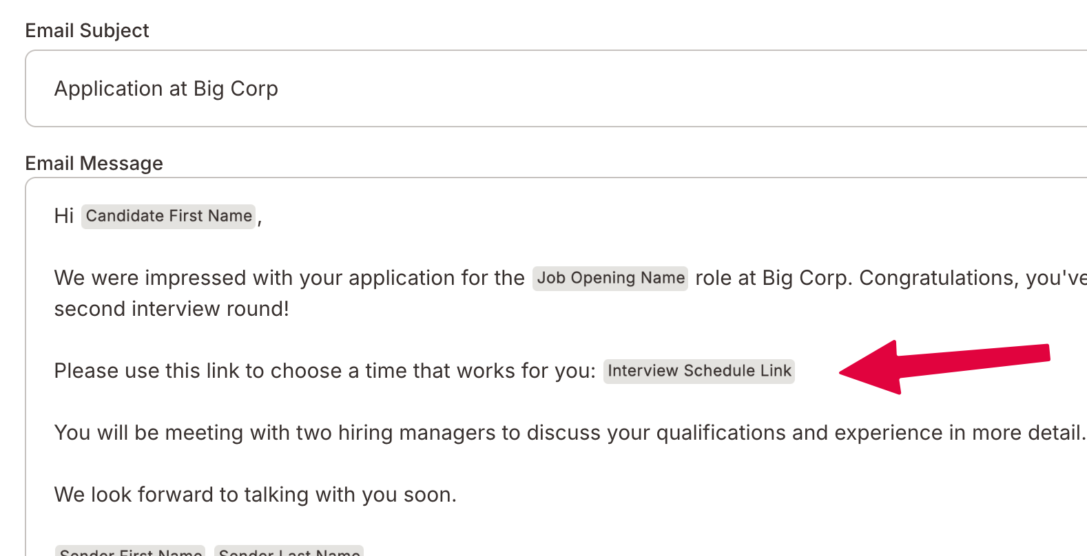 Example of mail merge field