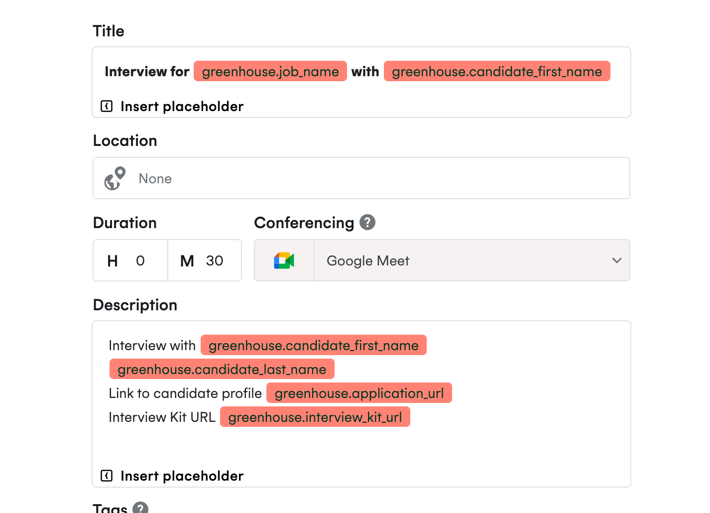 Example placeholders