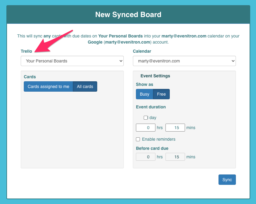 Creating Sync Rules Trello Cronofy Docs